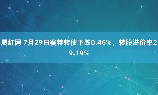 晟红网 7月29日赛特转债下跌0.46%，转股溢价率29.19%